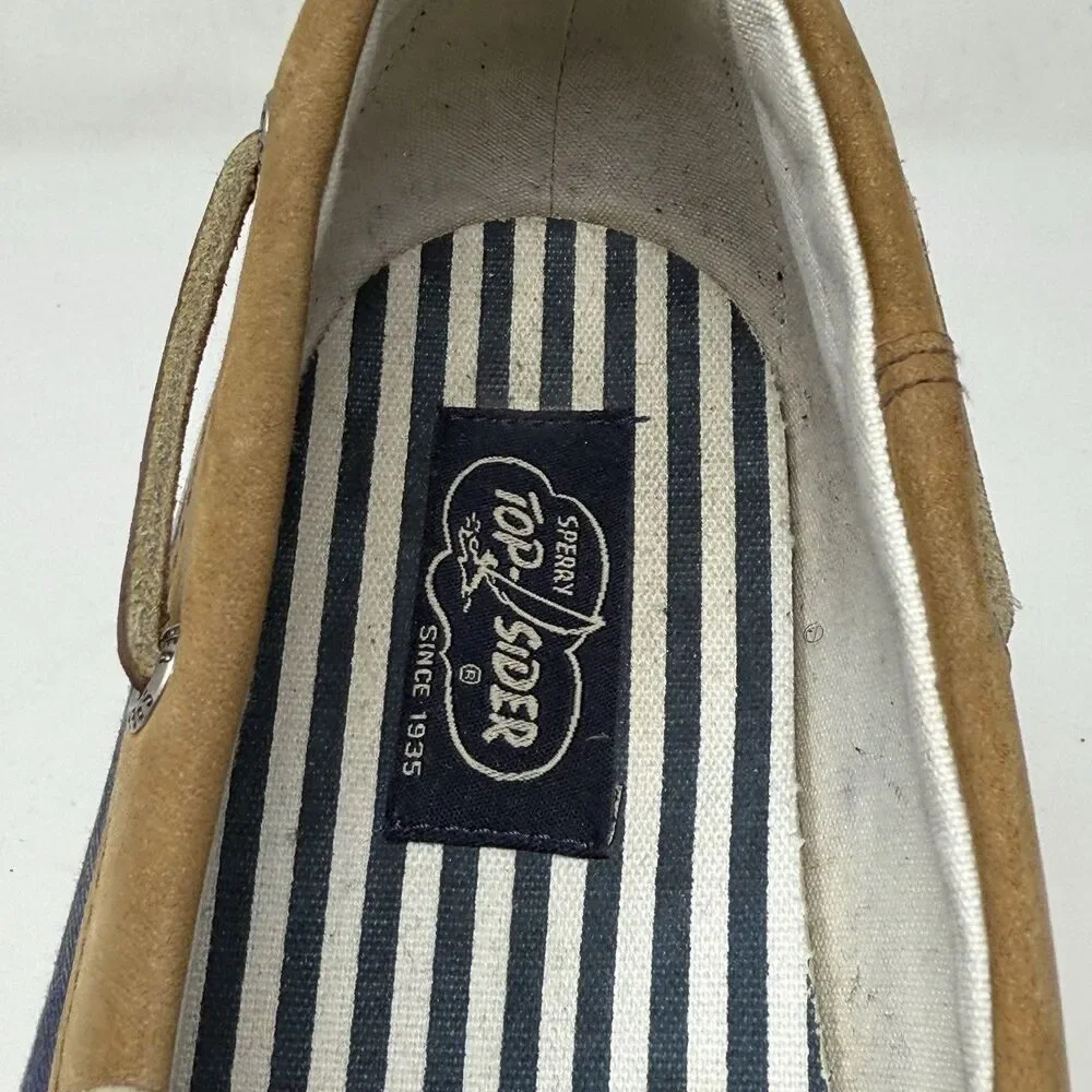 Sperry Top Sider Bahama Boat Shoes Mens 11 M Blue Brown Leather Canvas 2 Eye